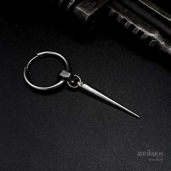 Raw Spike earring, large metal spike, nut and big stainless steel hoop